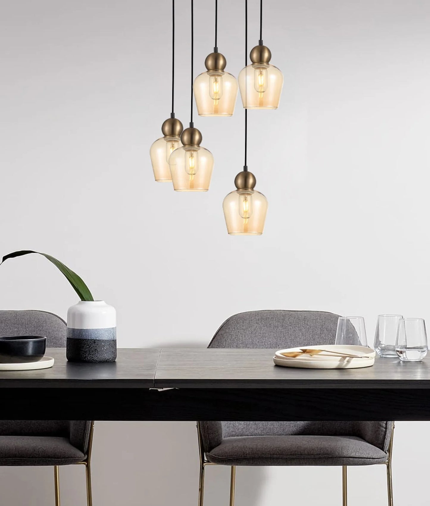 Champan Interior Bronze Amber or Smokey Black Glass Ellipse Pendant Lights