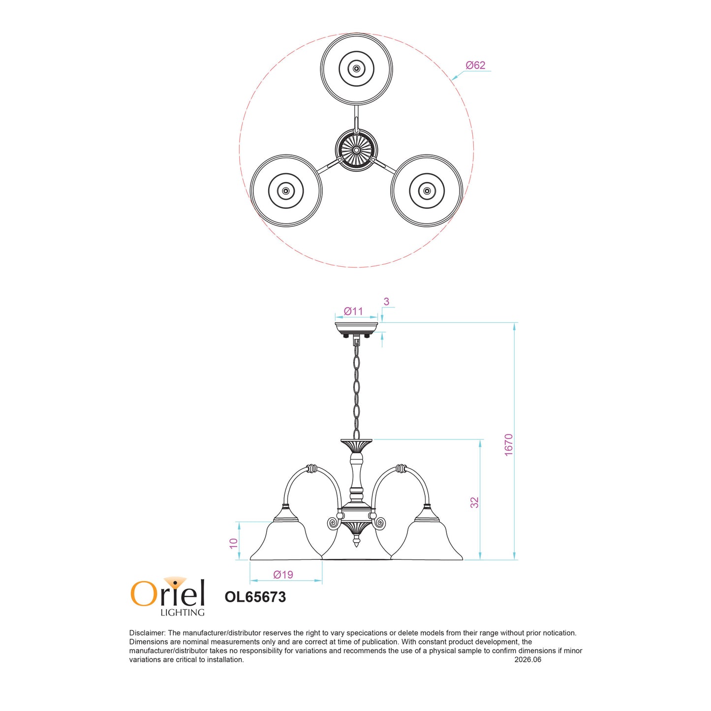 Woodgate Three Light Pendant