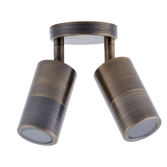 Pillar D/Adj Gu10 Solid Rustic Brass Ip65 Rnd B/Plate