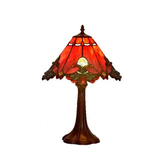 13" Red Panel Style Shade With Butterfly Knots Table Lamp