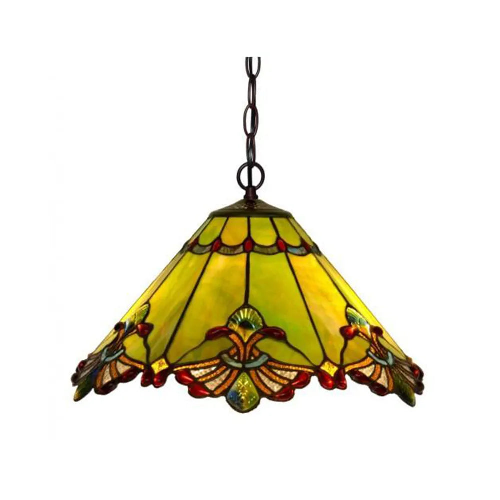 19" Green Panel Style Shade With Butterfly Knots Pendant