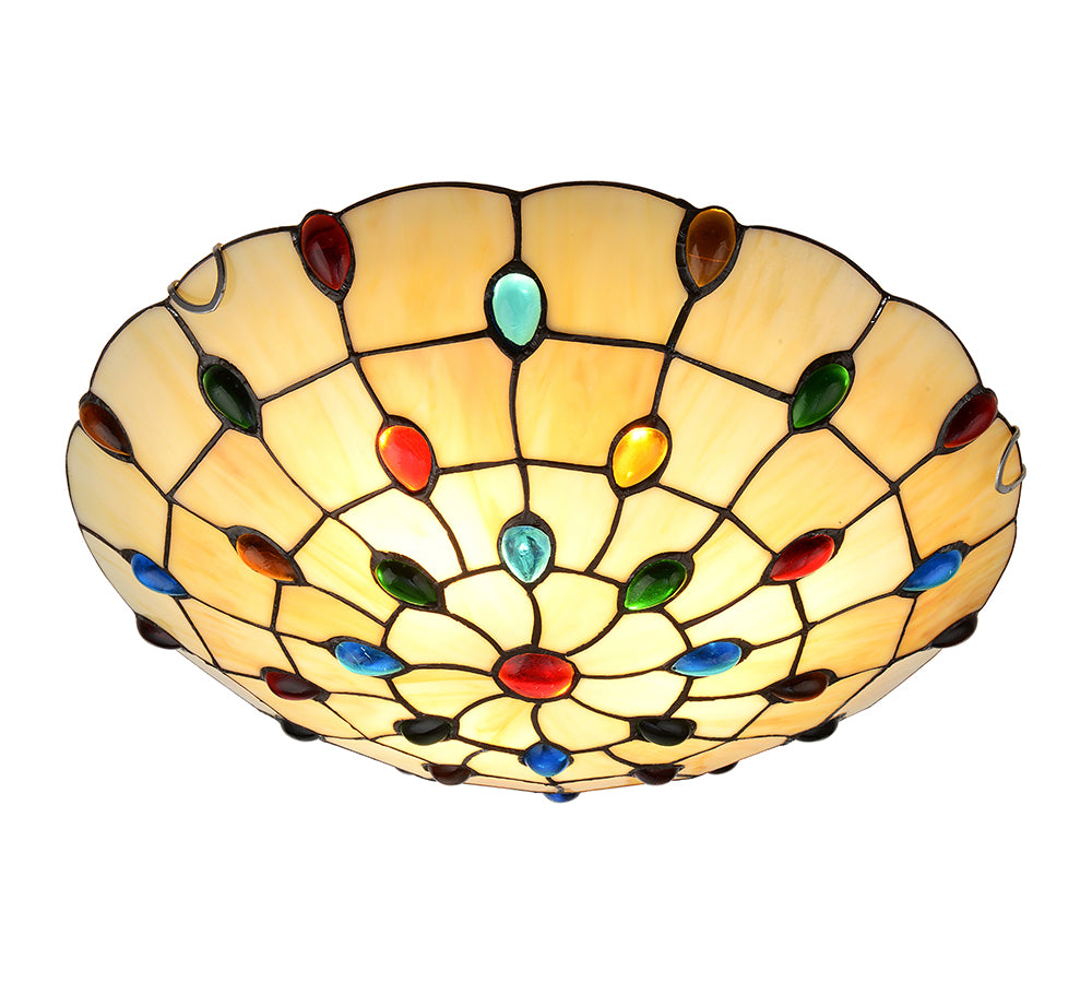 16" Flush To Ceiling Light – Cream With Multi-Colour Jewels