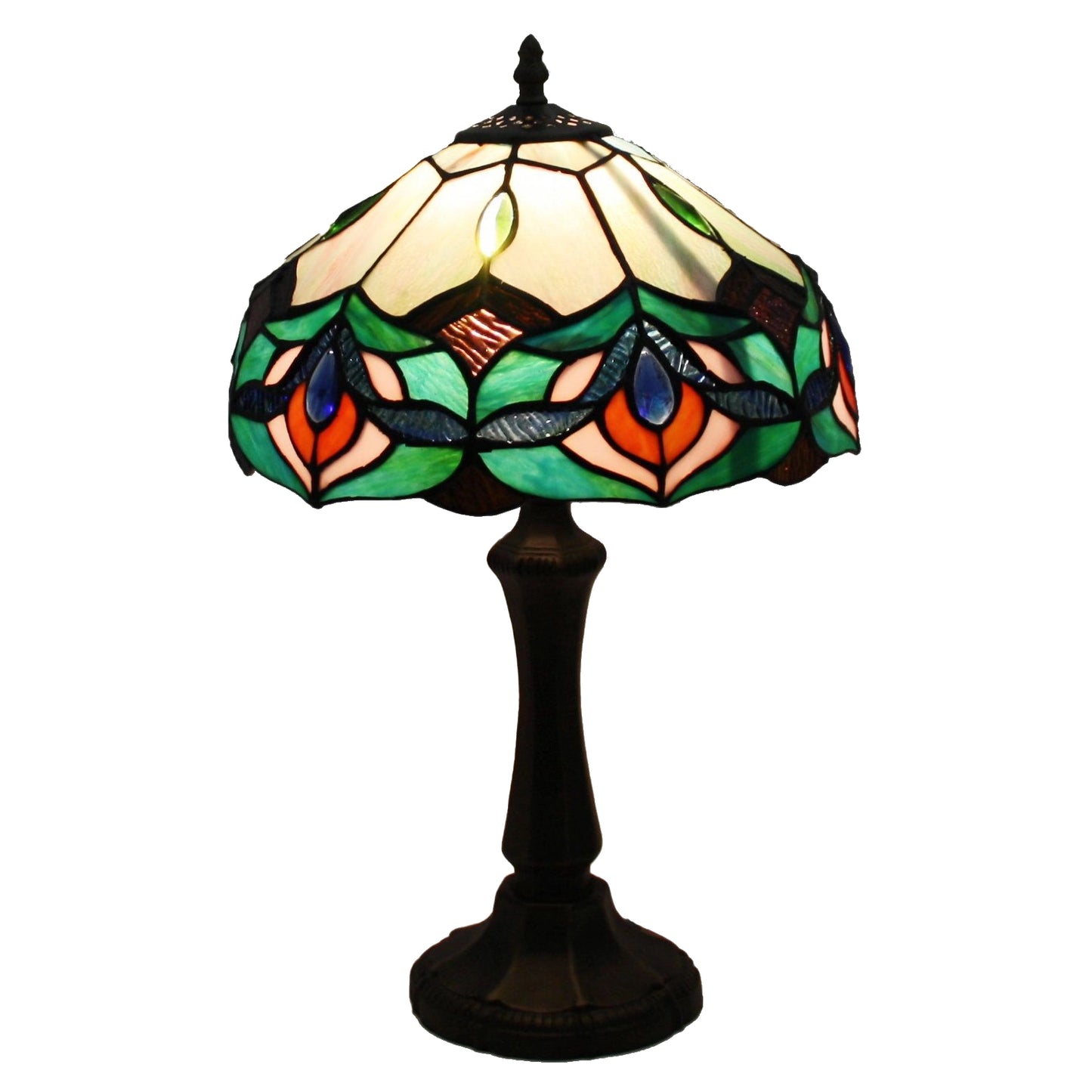 Green Flower 12 Inch Leadlight Table Lamp
