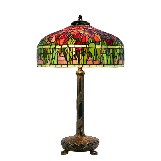 18" Reproduction Tulip Lamp With Metal Base - Red