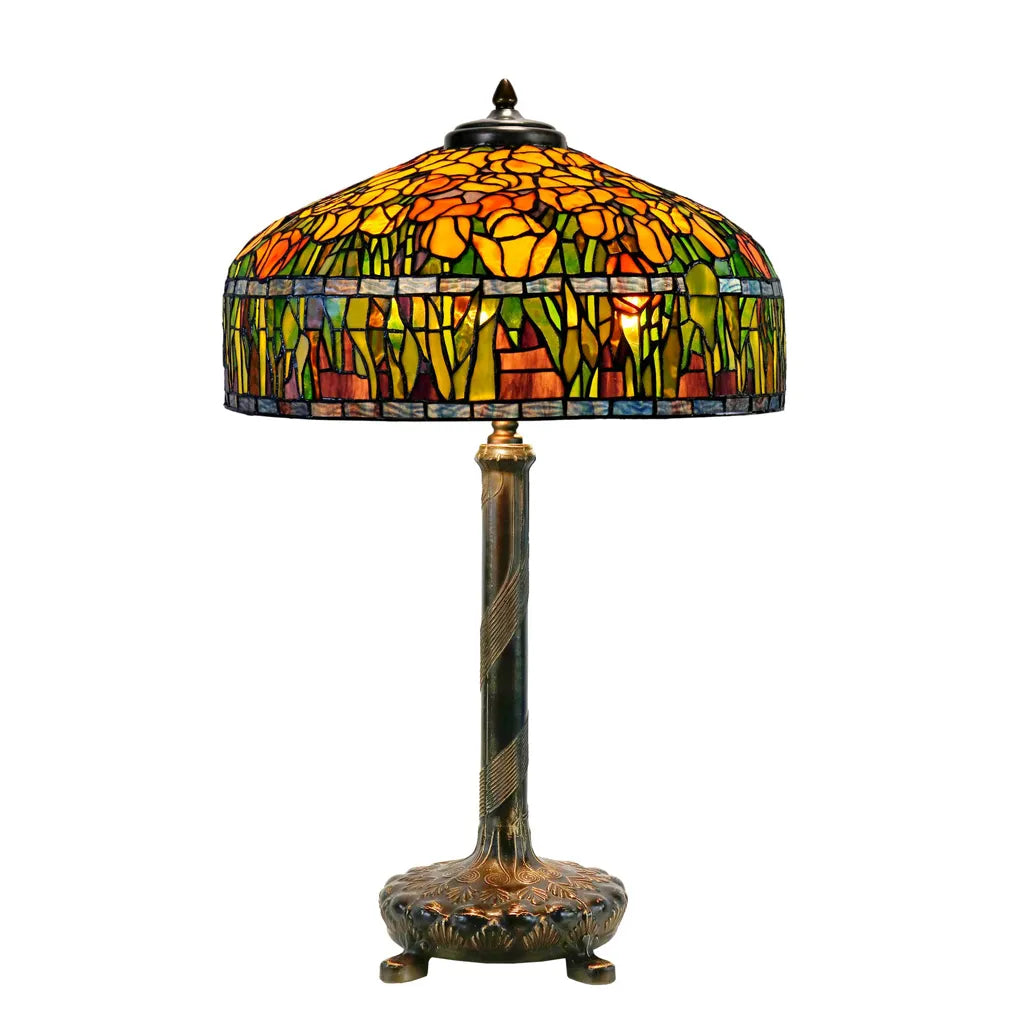 18" Reproduction Tulip Lamp With Metal Base - Yellow