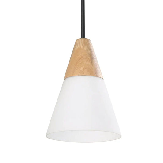 Finn Blonde Wood & Opal Cone Pendant Light