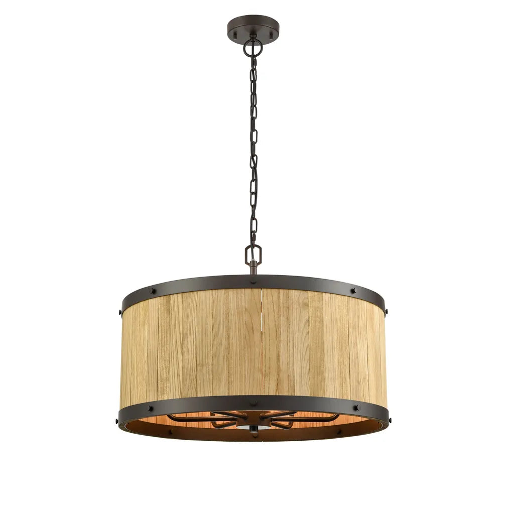 BARRIQUE: Retro Interior Large Drum Wood Pendant Lights