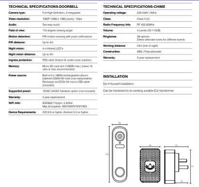 Deacon Smart Wifi Video Doorbell and Chime