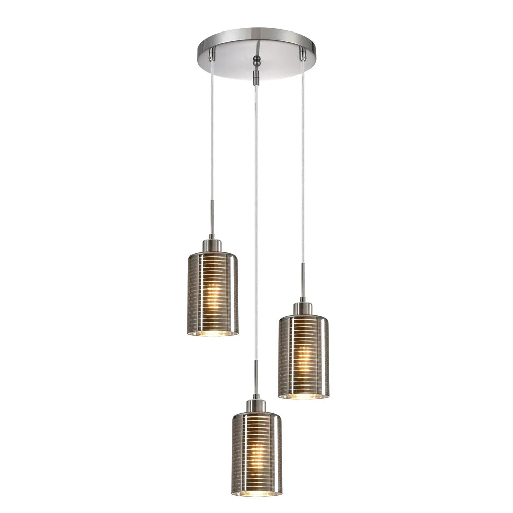 ESPEJO1: Interior Iron & Chrome Oblong Glass with Line Effect Pendant Lights