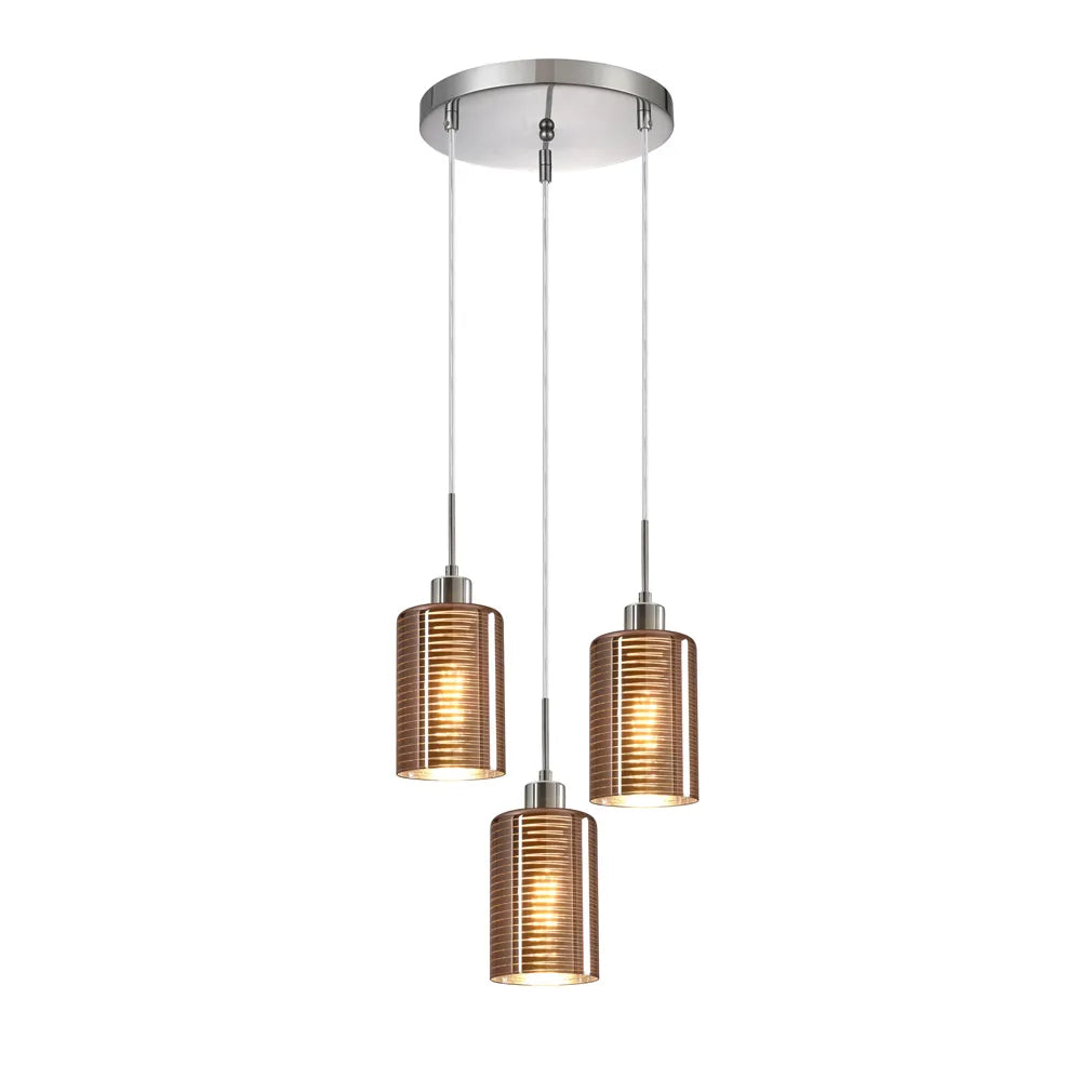 ESPEJO2: Interior Iron & Rose Gold Oblong Glass with Line Effect Pendant Lights