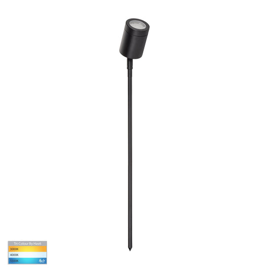 Single Adjustable Spike Spotlight - 476mm Spike 316 Stainless Steel Poly Powder Coated Black