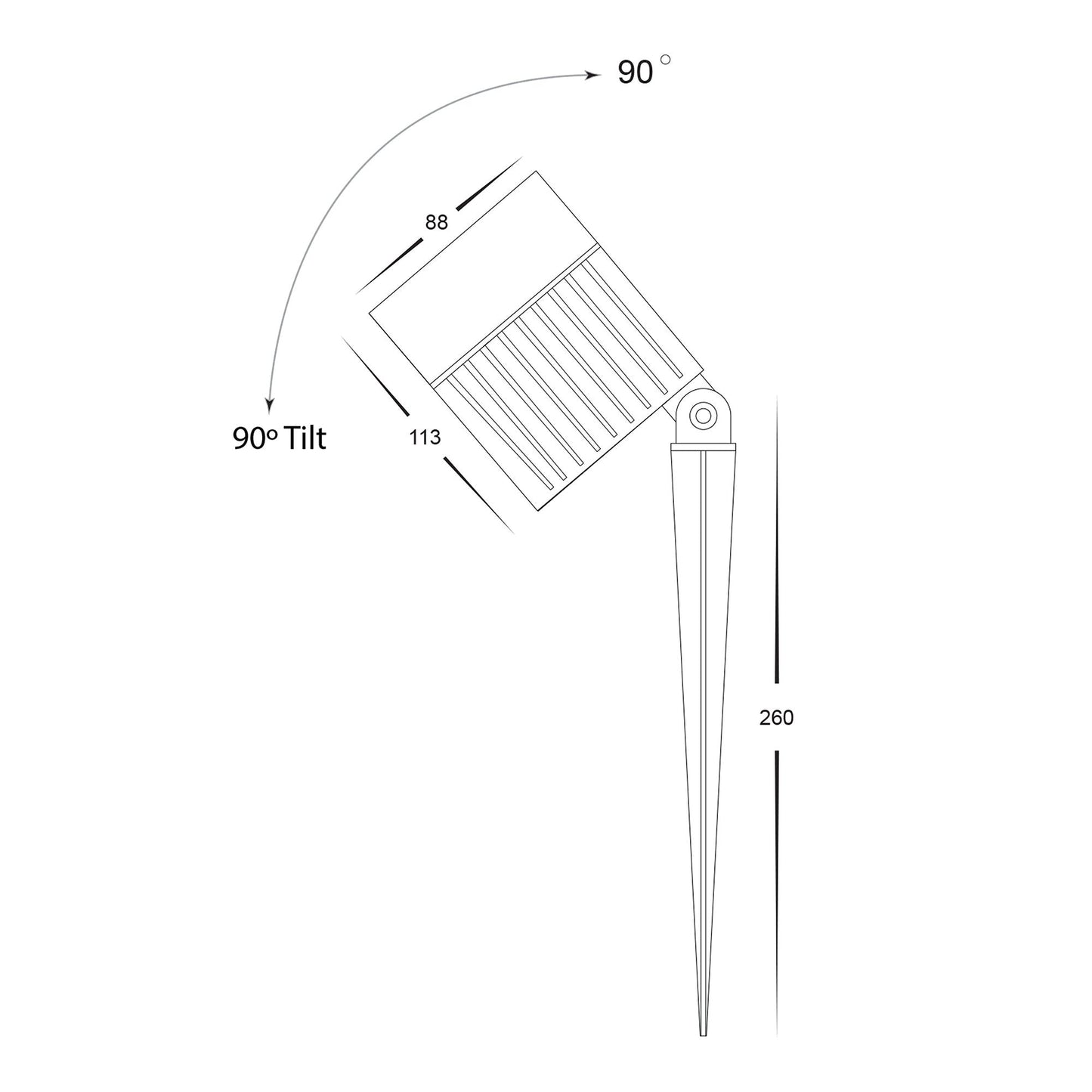 Single Adjustable Spike Spotlight - 260mm Spike Black HV1429t-24w