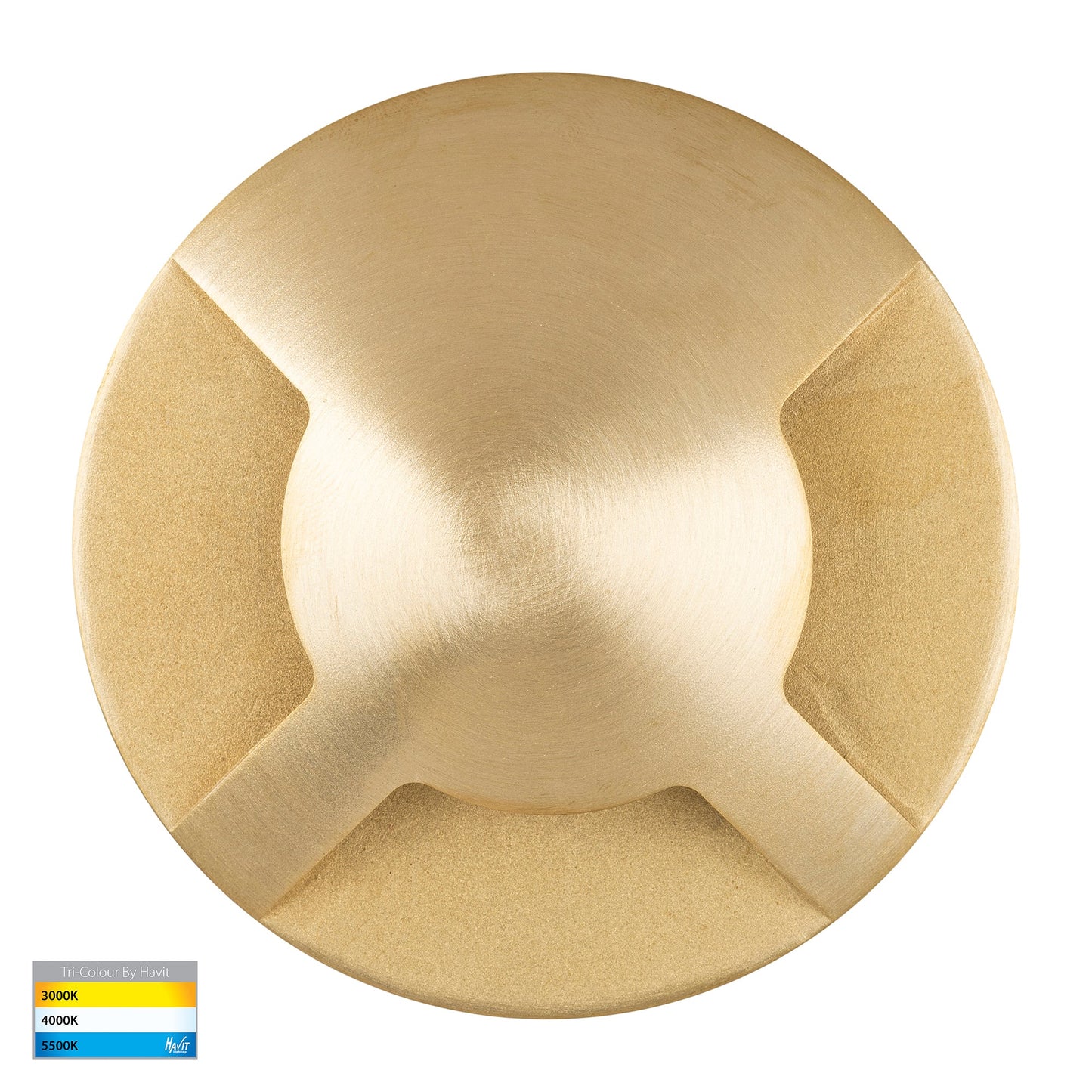 Triple In-ground Path/Driveway Light Round 316 Stainless Steel + Brass Face