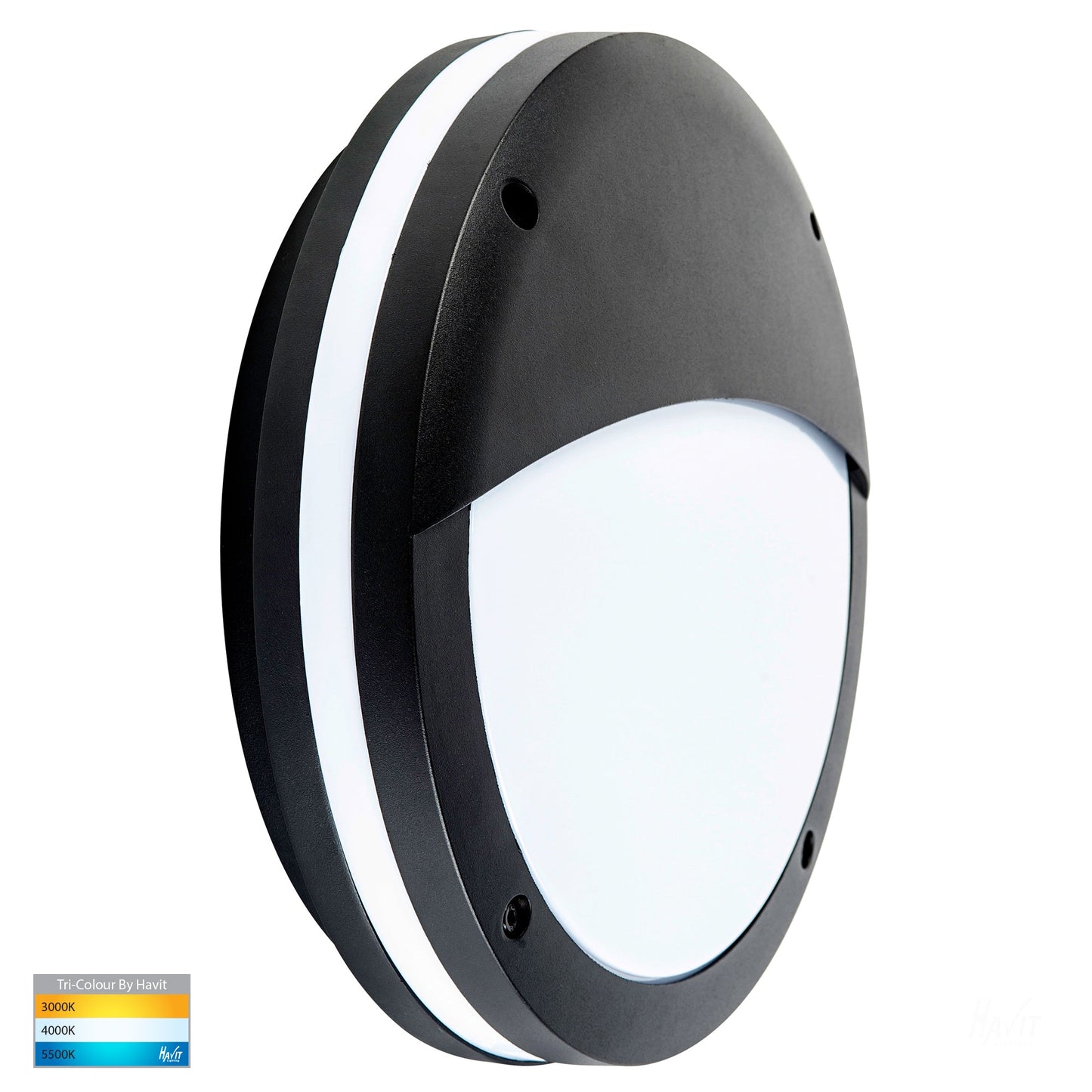 Round Poly Powder Coated Black Bunker Light With Eyelid 