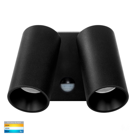 Double Adjustable Wall Pillar Light Black With Sensor