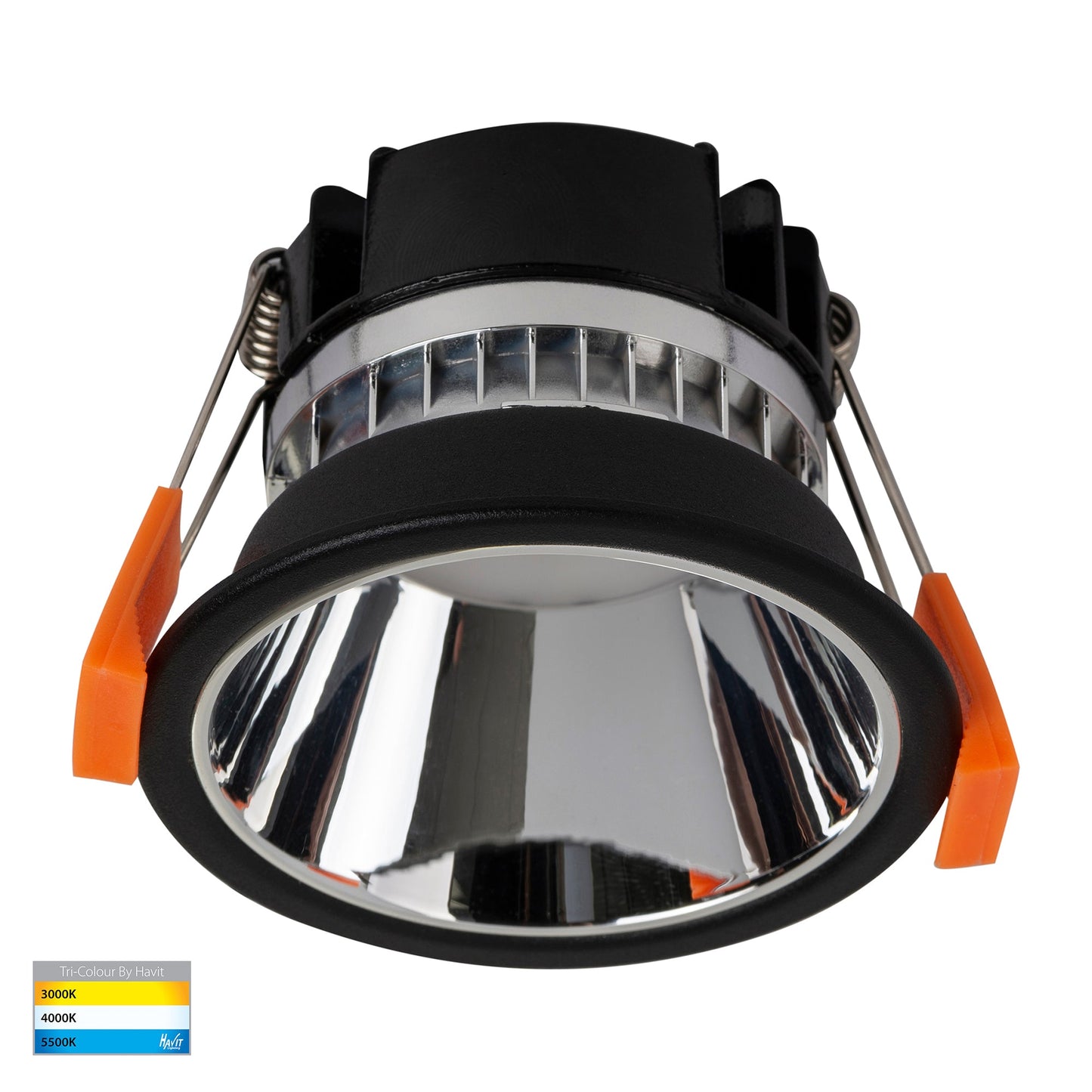 Black with Chrome Insert Fixed Downlight 76mm Cutout