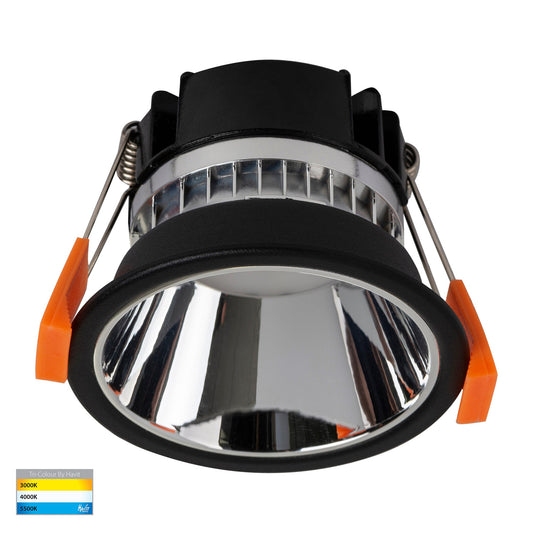 Black with Chrome Insert Fixed Downlight 76mm Cutout