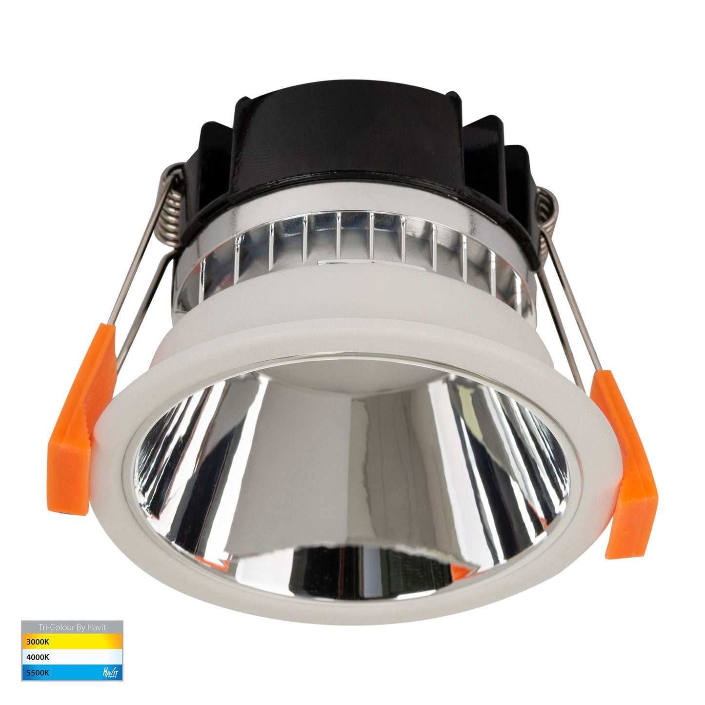 White with Chrome Insert Fixed Downlight 76mm Cutout