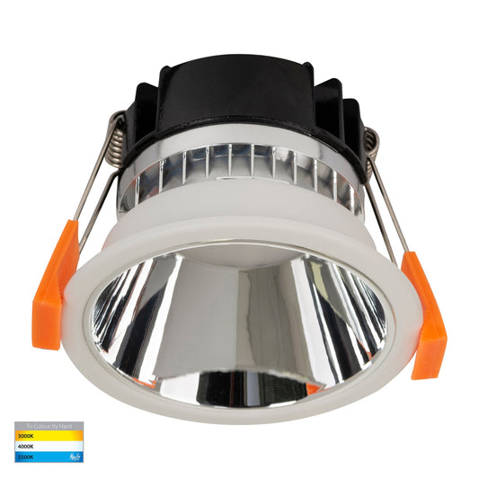 White with Chrome Insert Fixed Downlight 76mm Cutout 