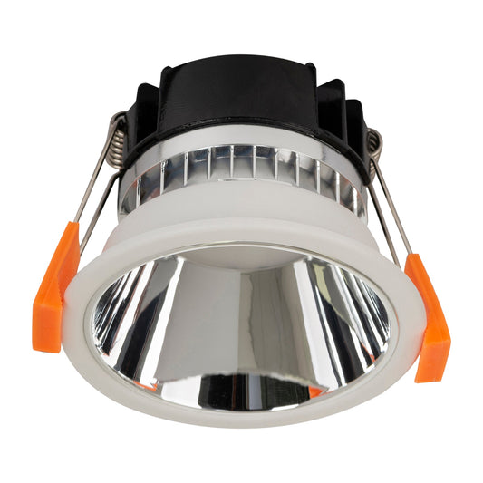 White with Chrome Insert Fixed PC Downlight 76mm Cutout