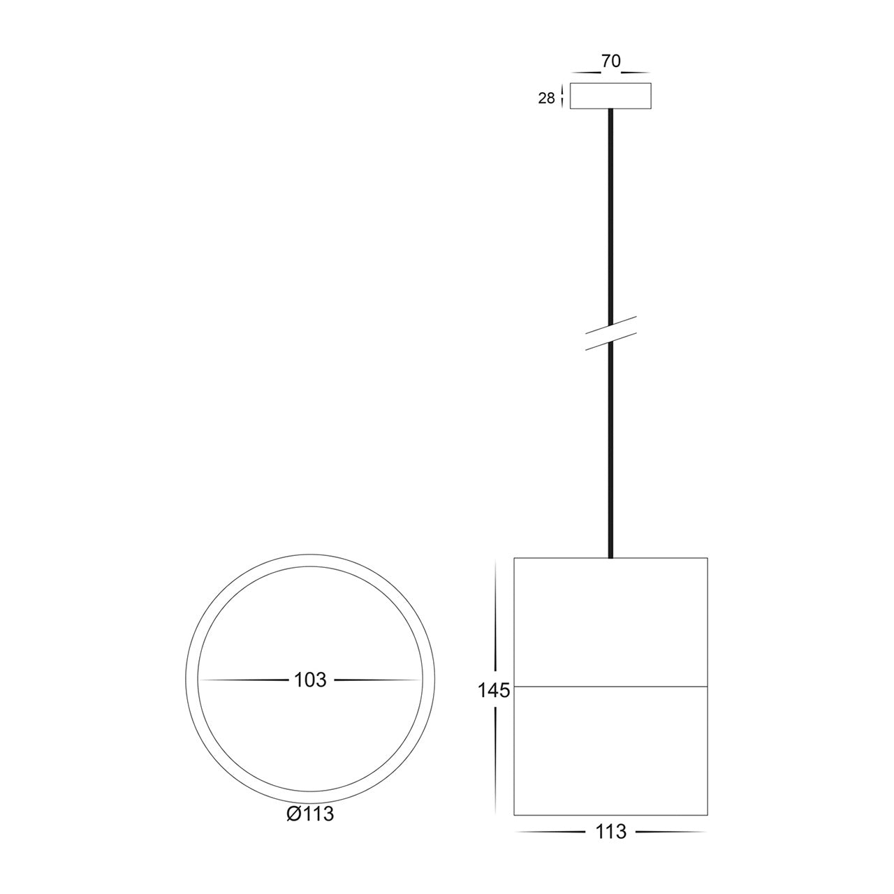 Black Round Single Pendant HV5803t-Blk-P