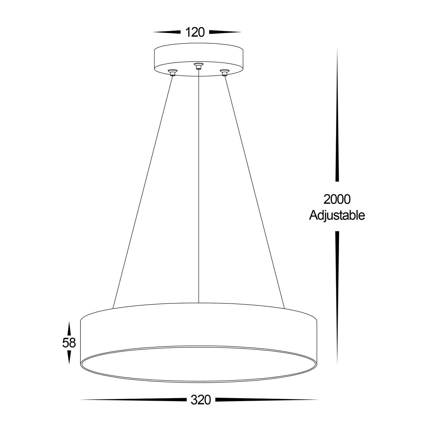 Black 320mm Surface Mounted Round Pendant Light