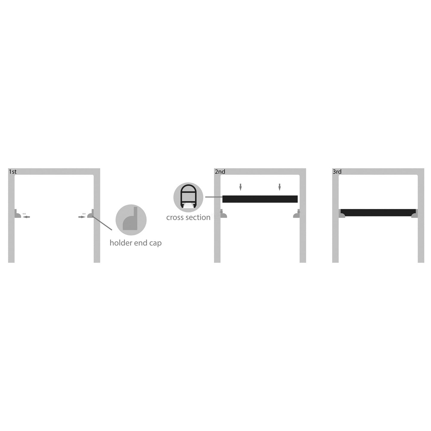 Wardrobe Aluminium Profile with Standard Diffuser per metre Supplied with 2x mounting clips per metre + 2x end caps per length