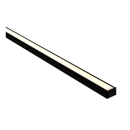 Black Shallow Square Aluminium Profile with Standard Diffuser per metre Supplied with 2x mounting clips per metre + 2x end caps per length 