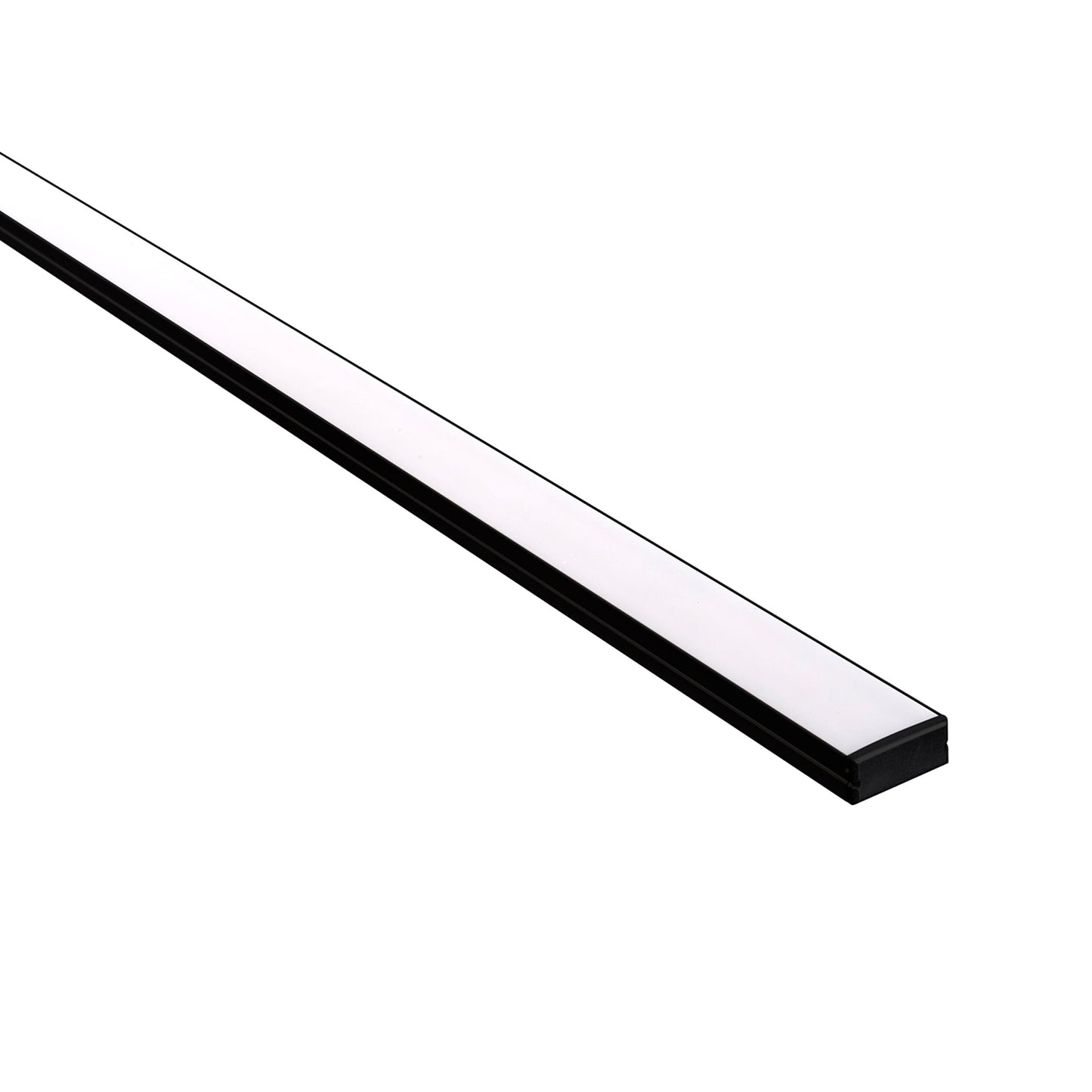 Shallow Black Square Aluminium Profile with Standard Diffuser per metre Supplied with 2x mounting clips per metre + 2x end caps per length 
