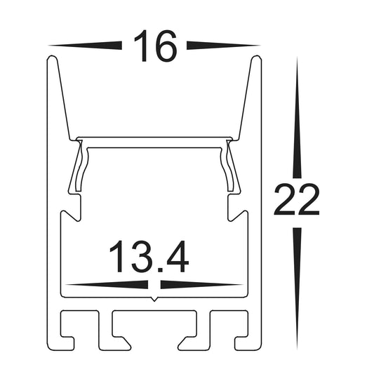 Shallow Square Aluminium Profile with Standard Diffuser - 3m Length Supplied with 2x mounting clips + 2x end caps per metre