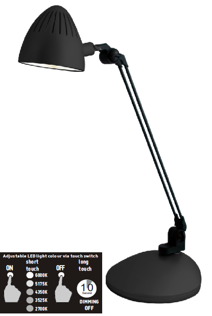 Lux Task 5.4 Watt LED Desk Lamp Black