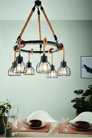 Rampside Vintage Rope Bar Six Light Circular Pendant