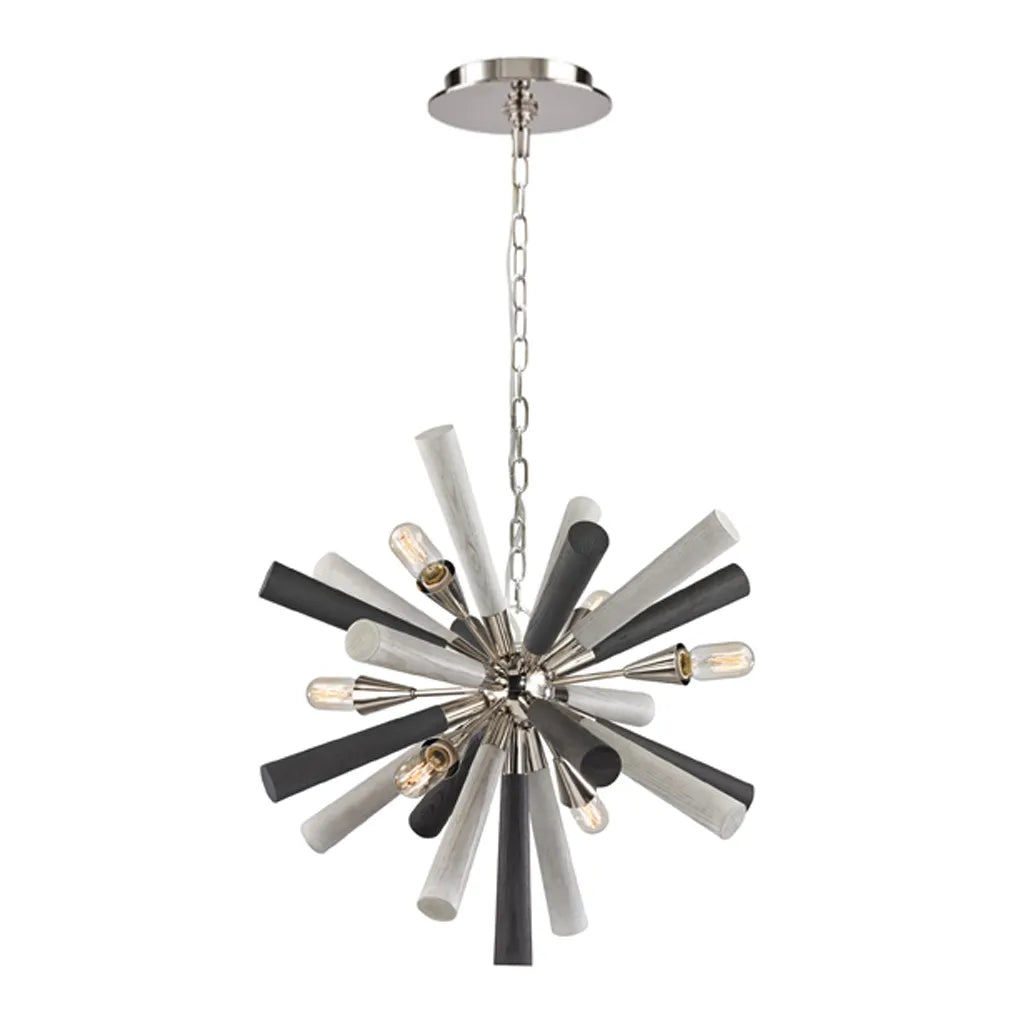SPUTNIK: Polished Nickel / Dark-Light Grey Washed Wood Pendant Light