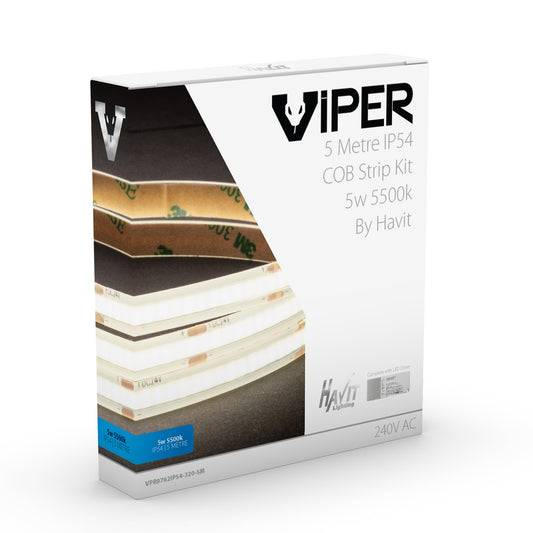 5w per metre 5m COB LED Strip Kit - IP54 complete with Dimmable LED driver