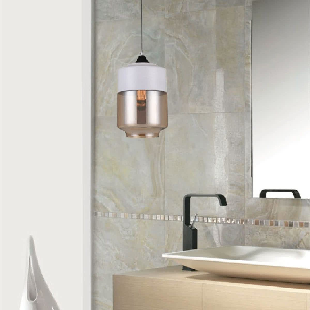 Casa White & Amber Glass Jar Pendant Light