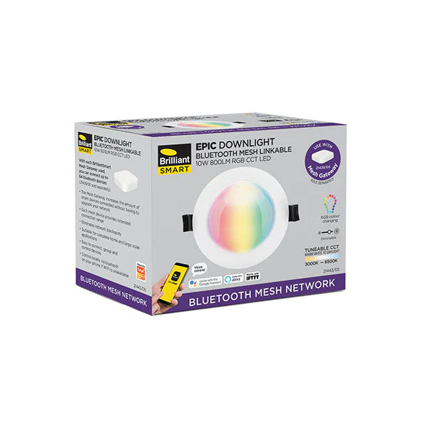 Smart Epic 10w Rgb + Cct LED Bt Mesh Downlight -White