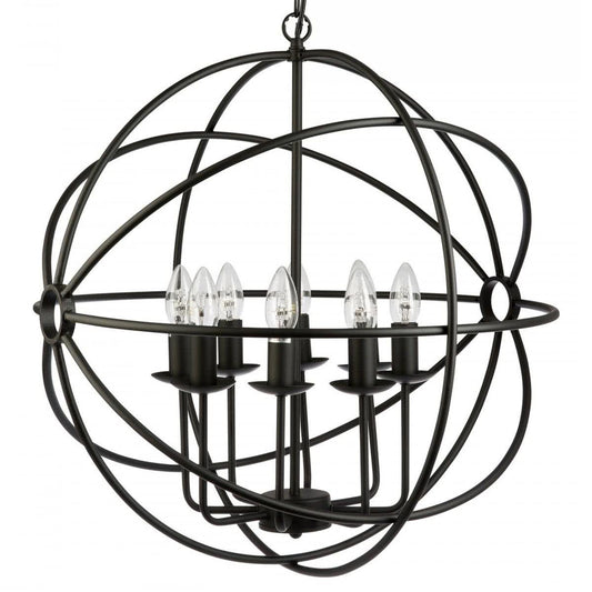Cantina 8 Light Black Metal Cage Round Pendant Light