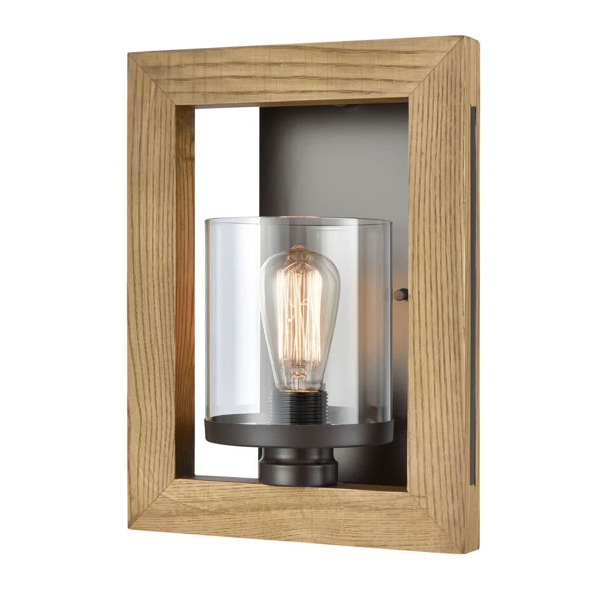 Meti Rectangular Chestnut Wood Clear Glass Wall Light