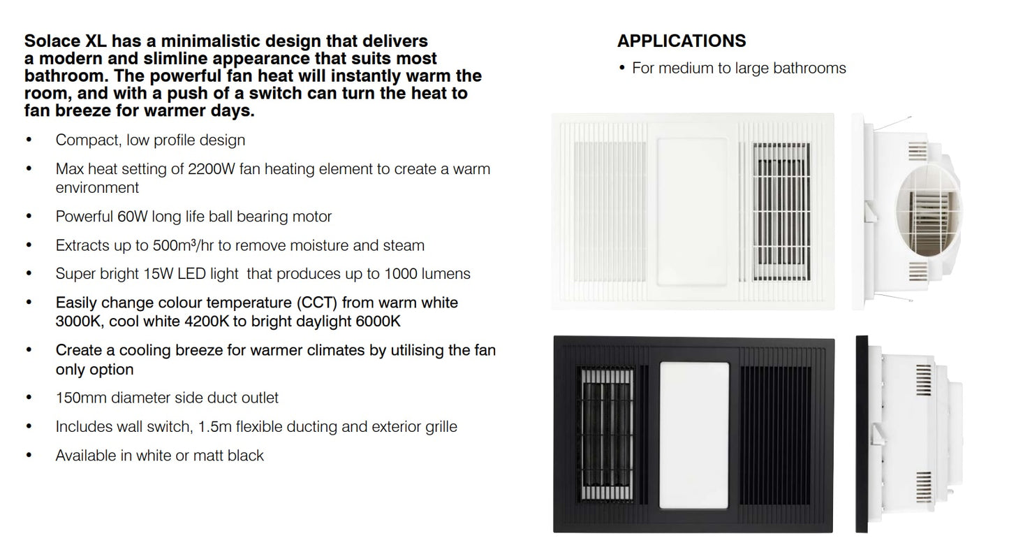 Solace Xl 4 In 1 Bathroom Mate Heater Exhaust Fan Light