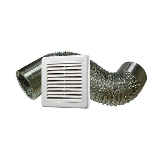 100mm Ducting Kit Including 3m Aluminium Ducting and Fixed Exterior Grille
