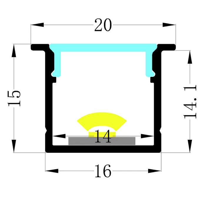 Deep Square Winged Aluminium Profile with Diffuser