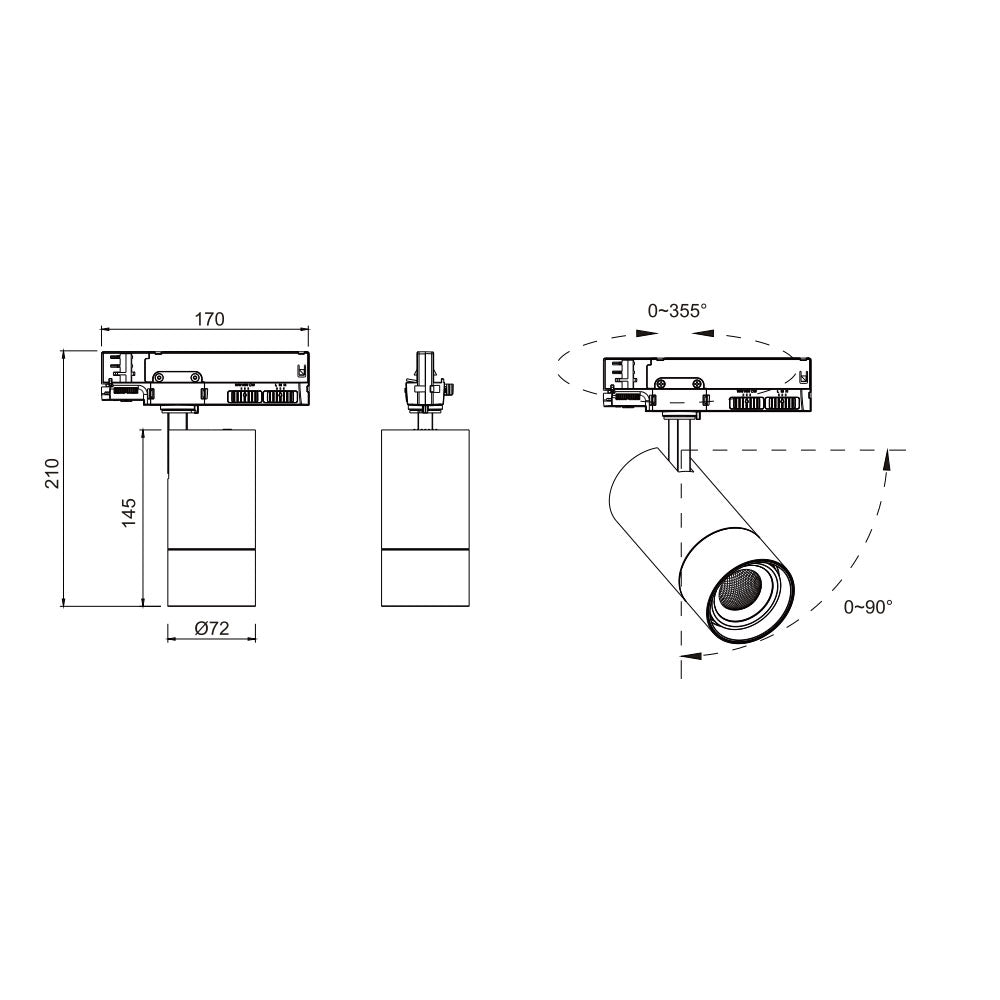 Single Circuit 30W Dimmable LED Zoom Track Light