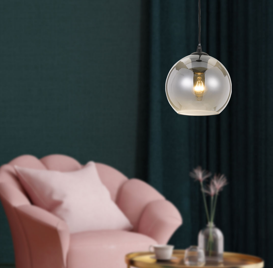 Bondi Black Smoked Glass Pendant Light