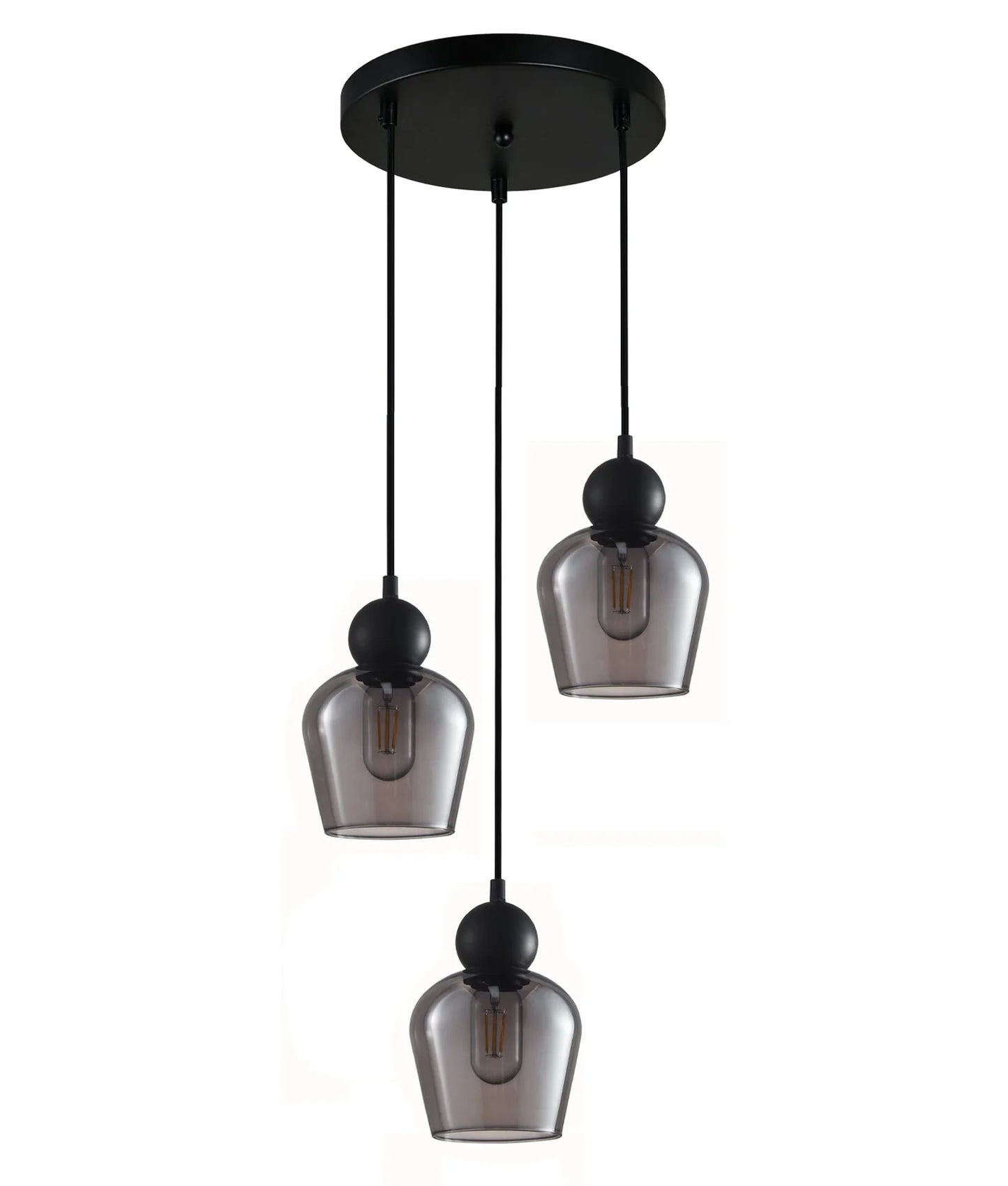 Champan Interior Bronze Amber or Smokey Black Glass Ellipse Pendant Lights