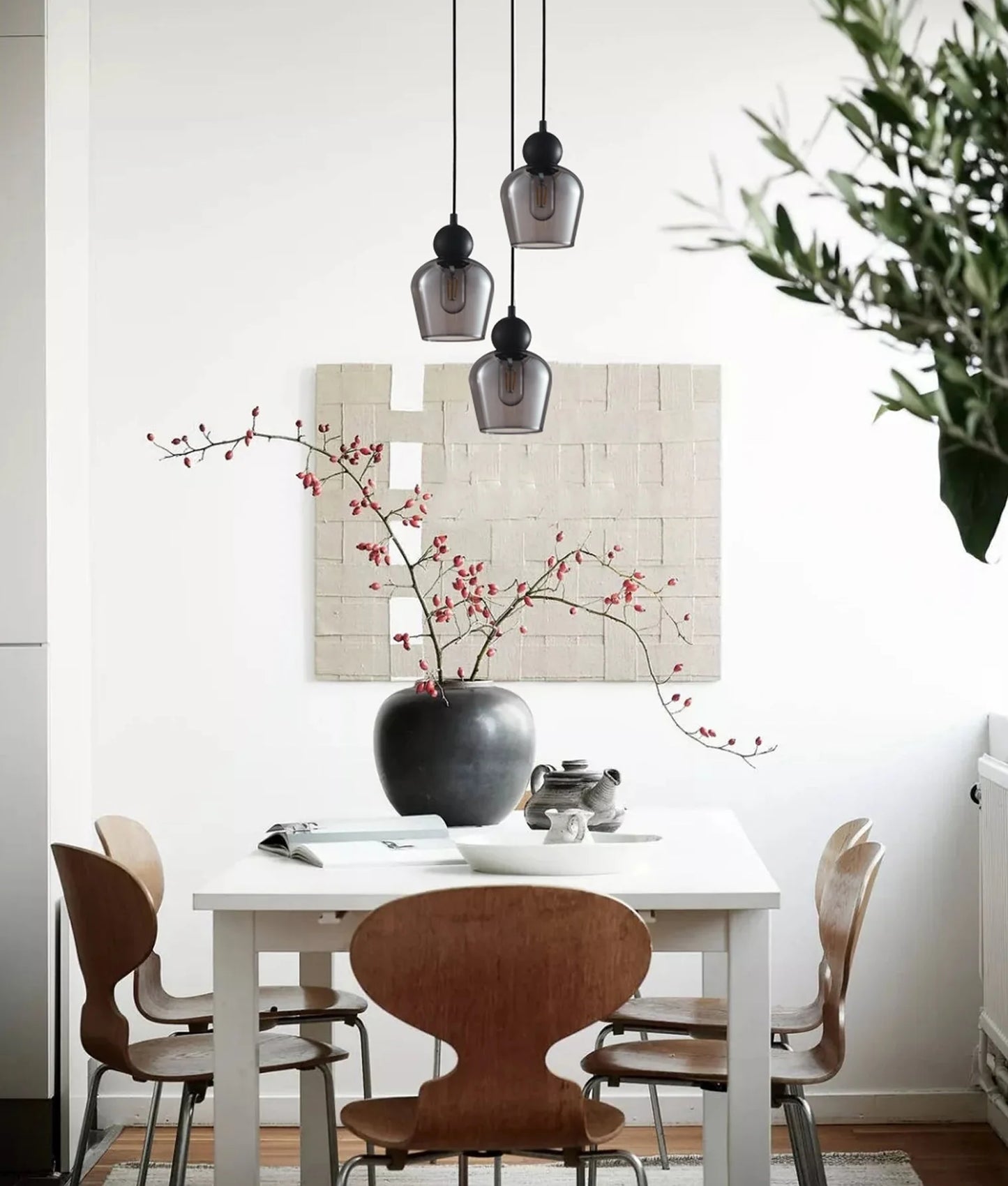 Champan Interior Bronze Amber or Smokey Black Glass Ellipse Pendant Lights