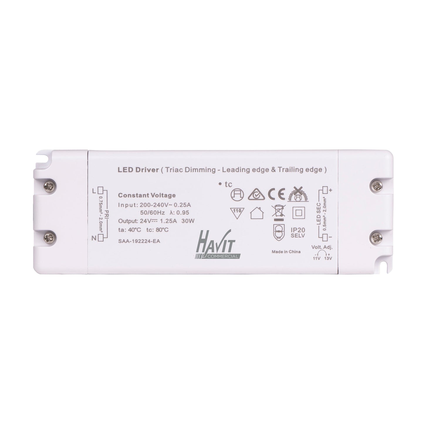 30w 24v DC IP20 TRIAC Dimmable LED Driver