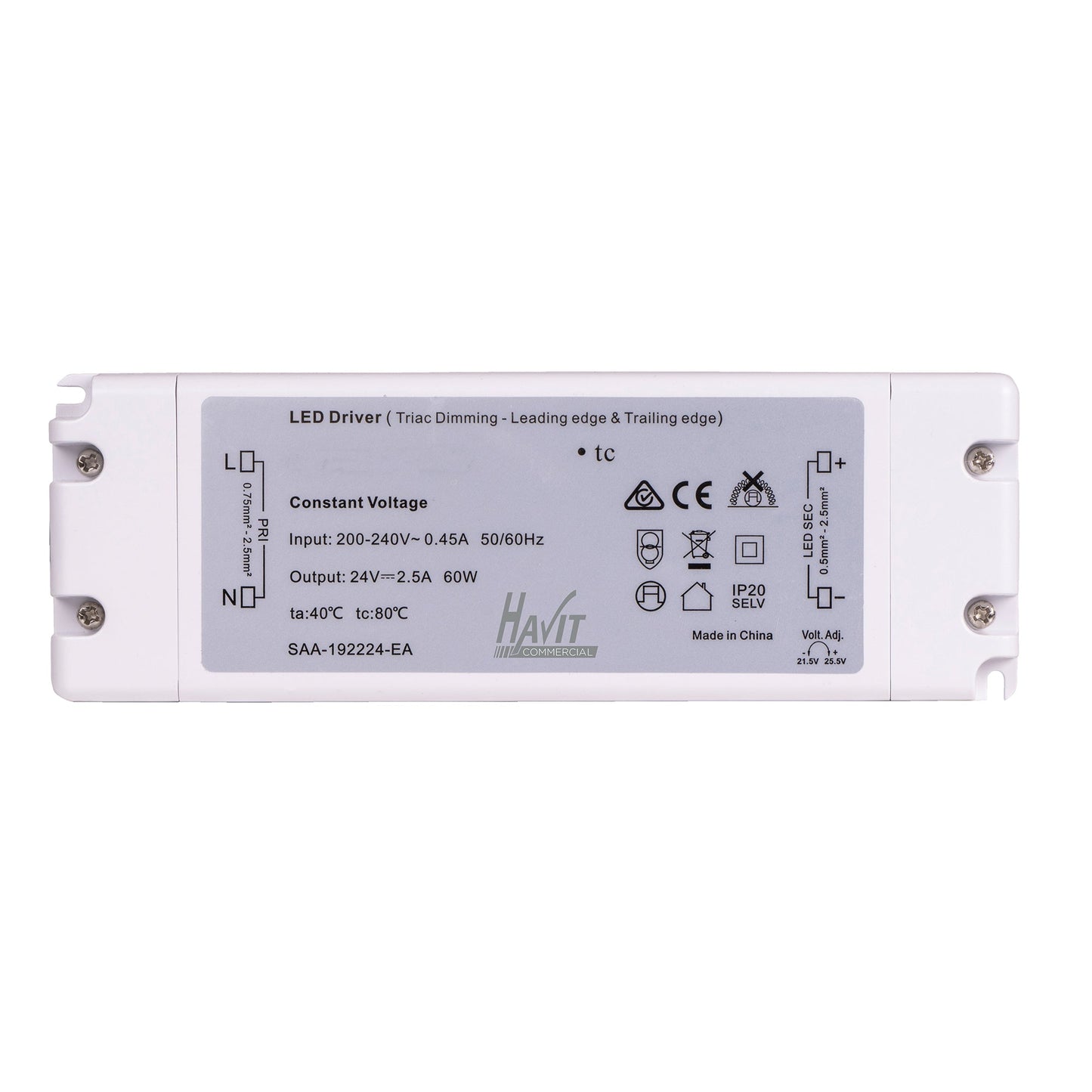 60w 24v DC IP20 TRIAC Dimmable LED Driver