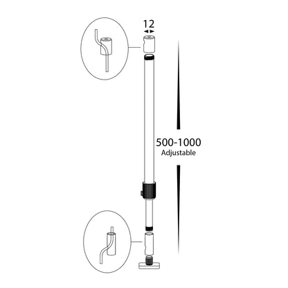 Black 0.5-1m Adjustable Rod to suit Modular Aluminium Channel