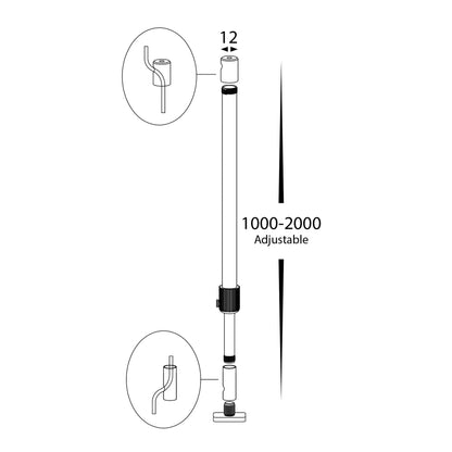 Black 1-2m Adjustable Rod to suit Modular Aluminium Channel