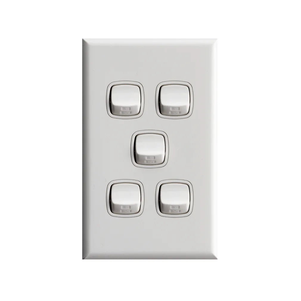 Excel - Vertical Rocker Switch - Single Pole Double Throw - 5 Gang